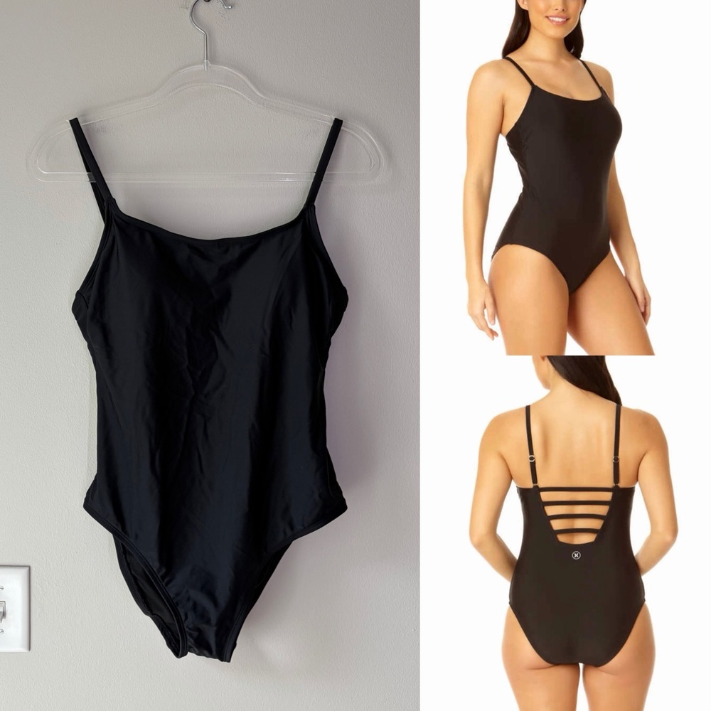 Hurley Black UPF 50+ Padded One Piece Swimsuit Beach Vacation Minimalist